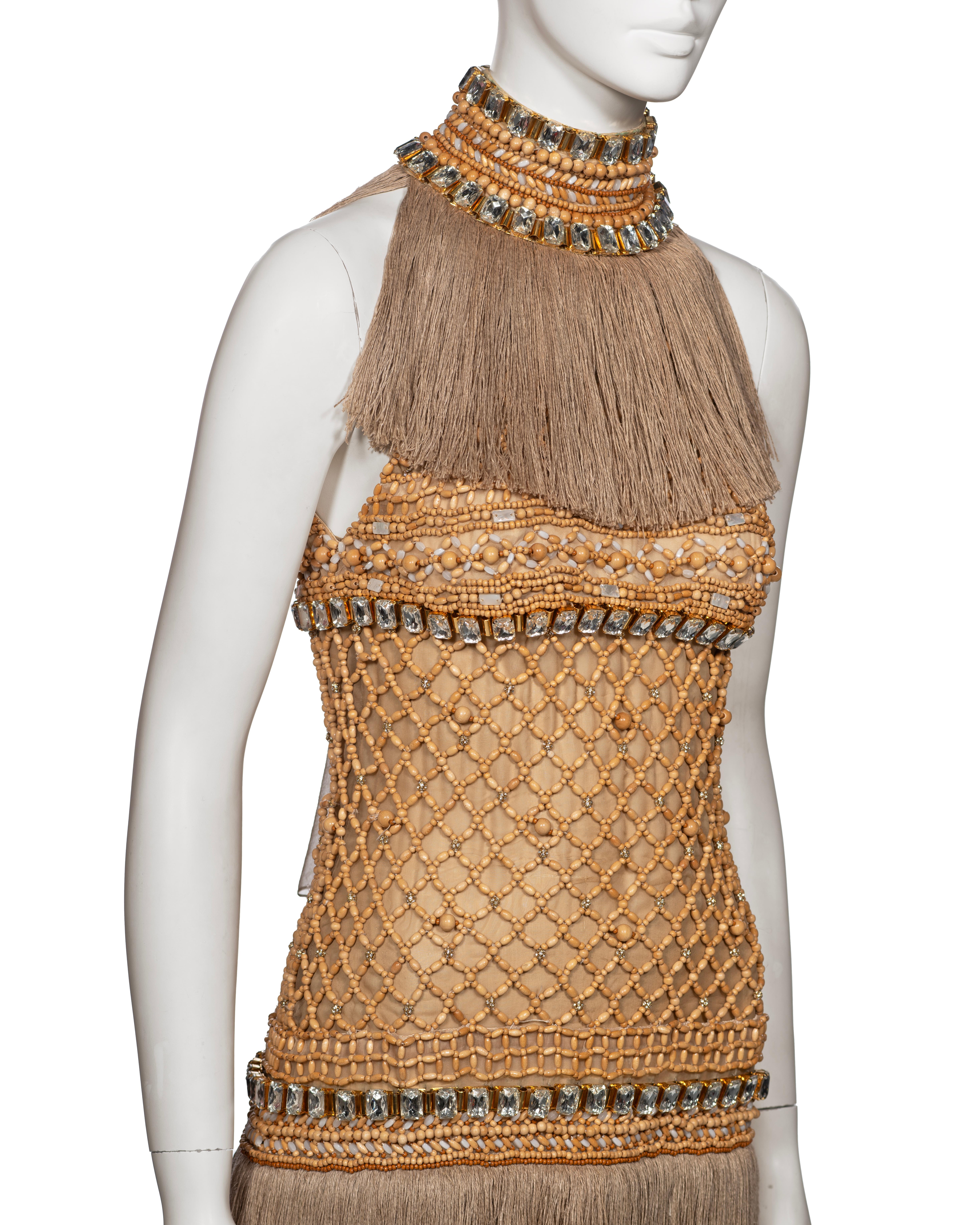 Dolce & Gabbana Couture Wood Beaded Jute Fringe Dress with Crystals, SS 2005 For Sale 4