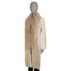DOLCE & GABBANA cream 2001 Fur Trim Pearl Embellished Coat M