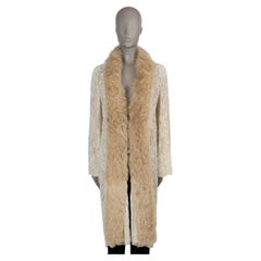DOLCE & GABBANA cream 2001 Fur Trim Pearl Embellished Coat M