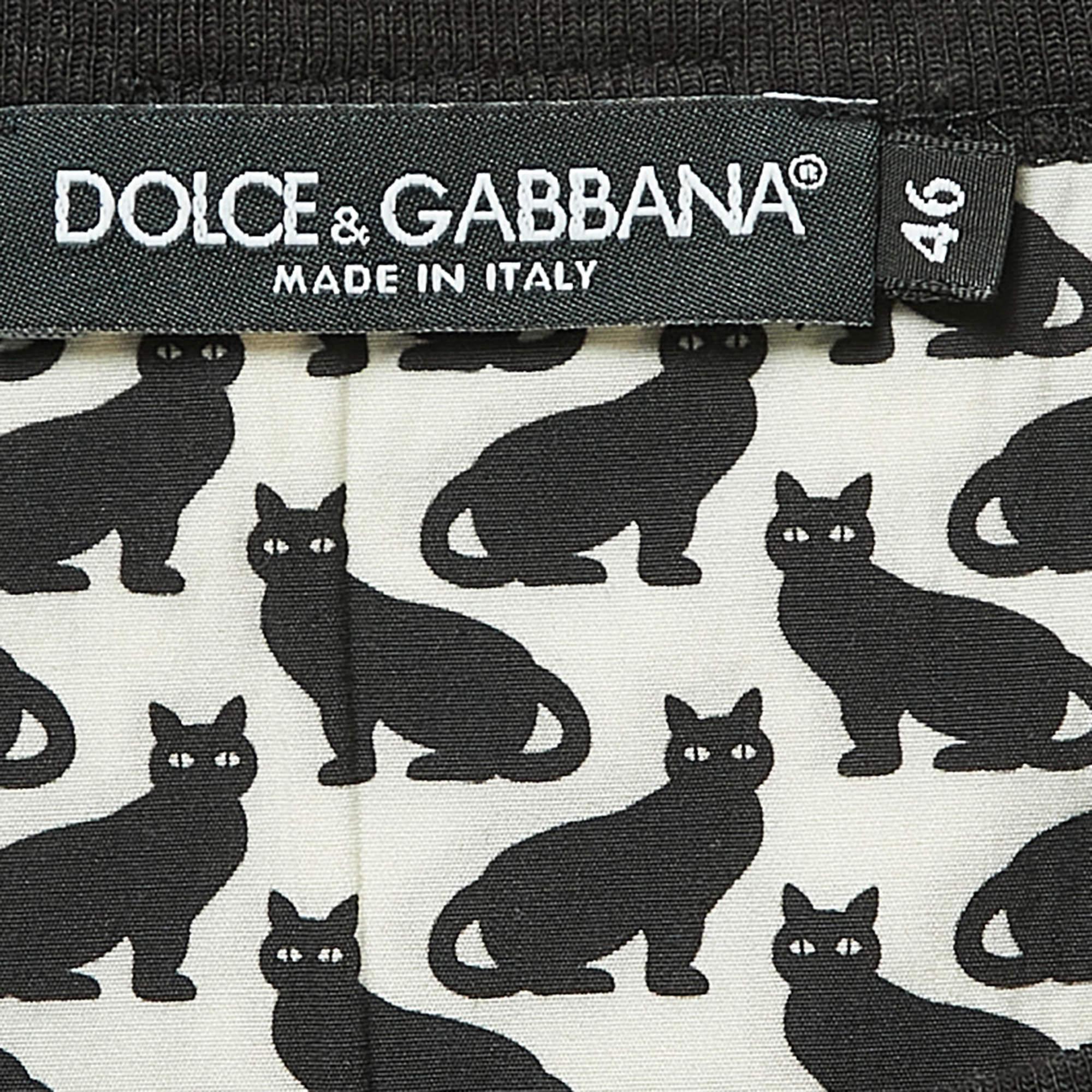 Black Dolce & Gabbana Cream All-Over Cat Print Cotton Half Sleeve Shirt S