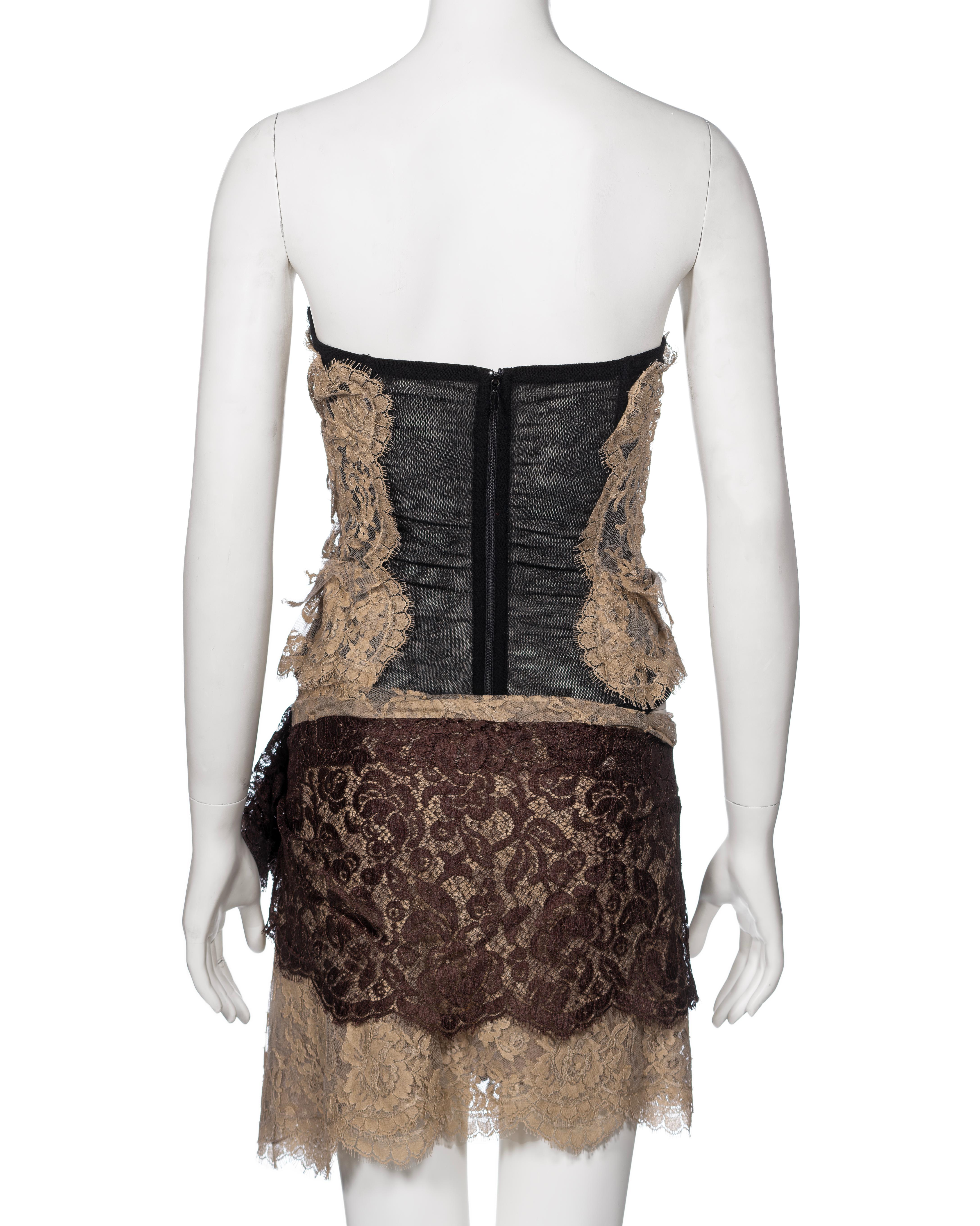 Dolce & Gabbana Cream and Brown Lace Corset and Mini Skirt Set, SS 2005 For Sale 6