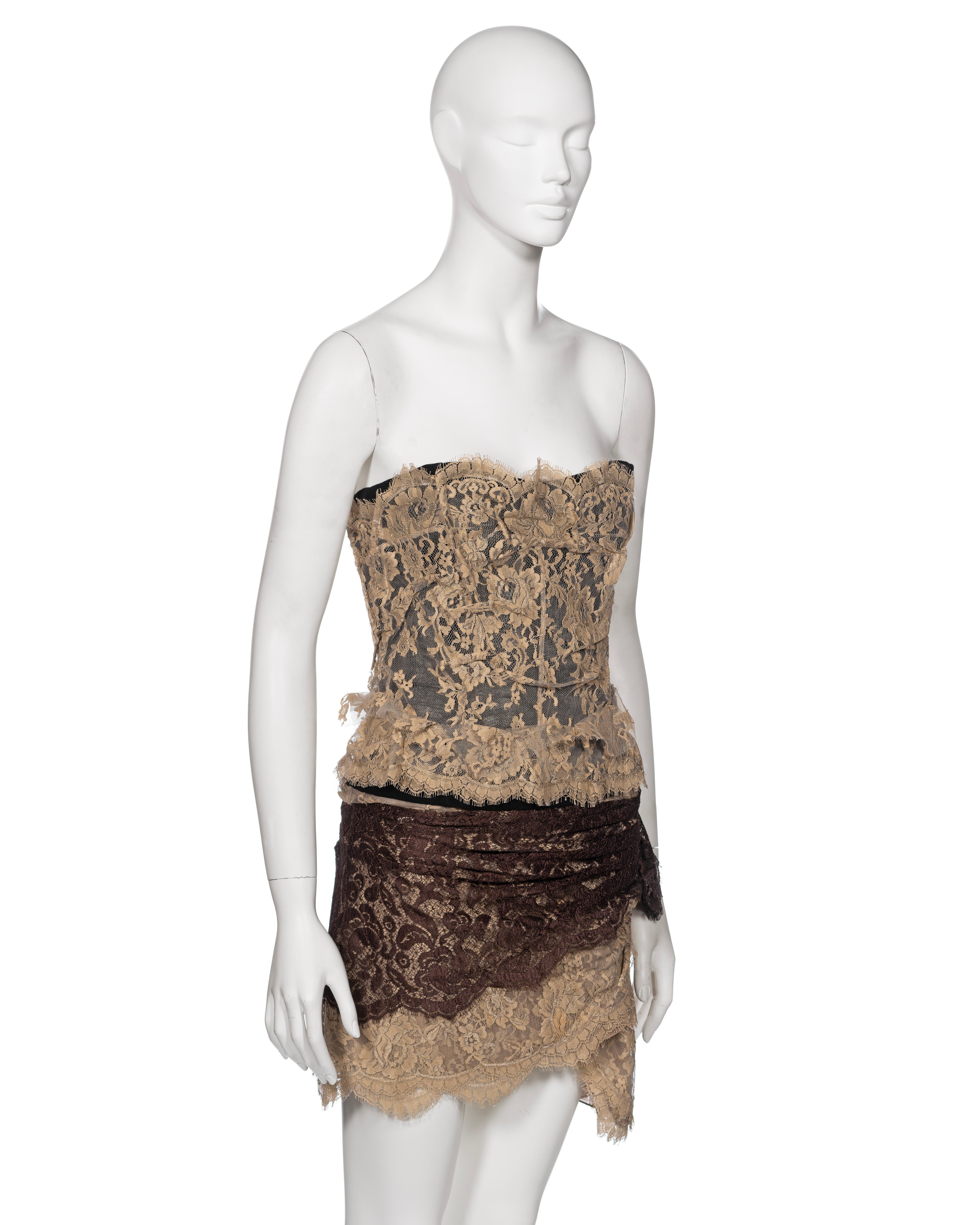 Dolce & Gabbana Cream and Brown Lace Corset and Mini Skirt Set, SS 2005 For Sale 7