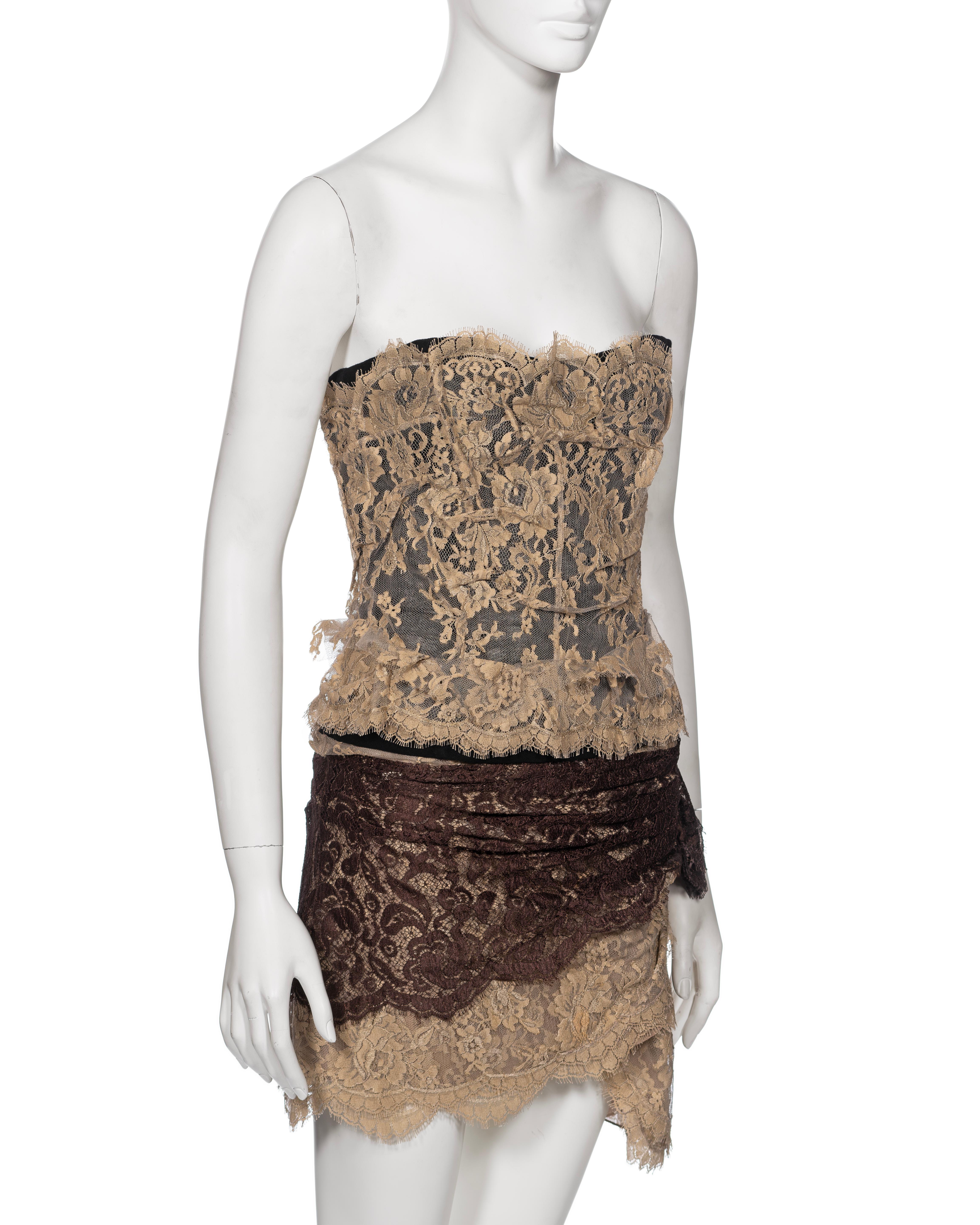 Dolce & Gabbana Cream and Brown Lace Corset and Mini Skirt Set, SS 2005 For Sale 8