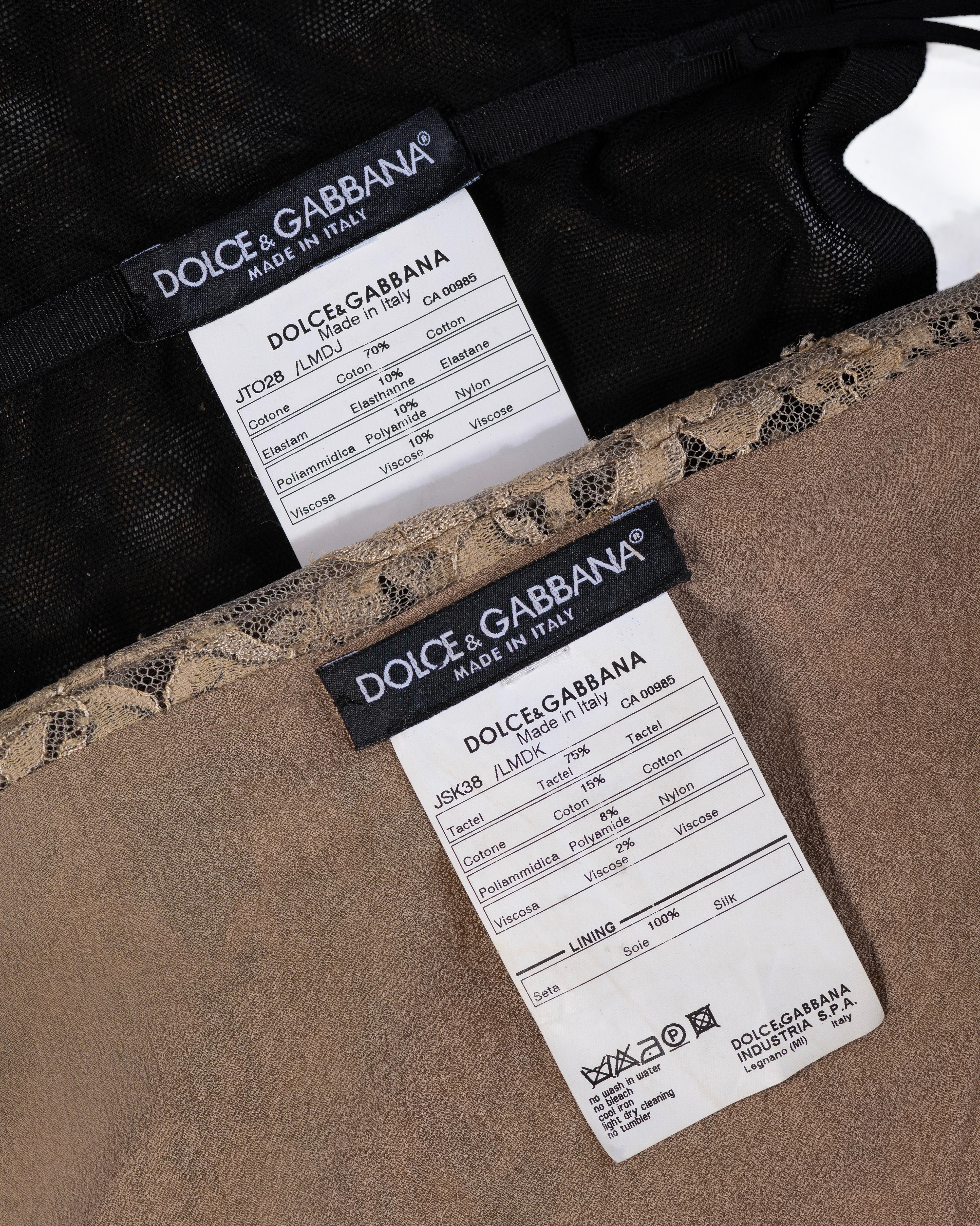 Dolce & Gabbana Cremefarbenes und braunes Spitzenkorsett und Minirock-Set, SS 2005 im Angebot 9