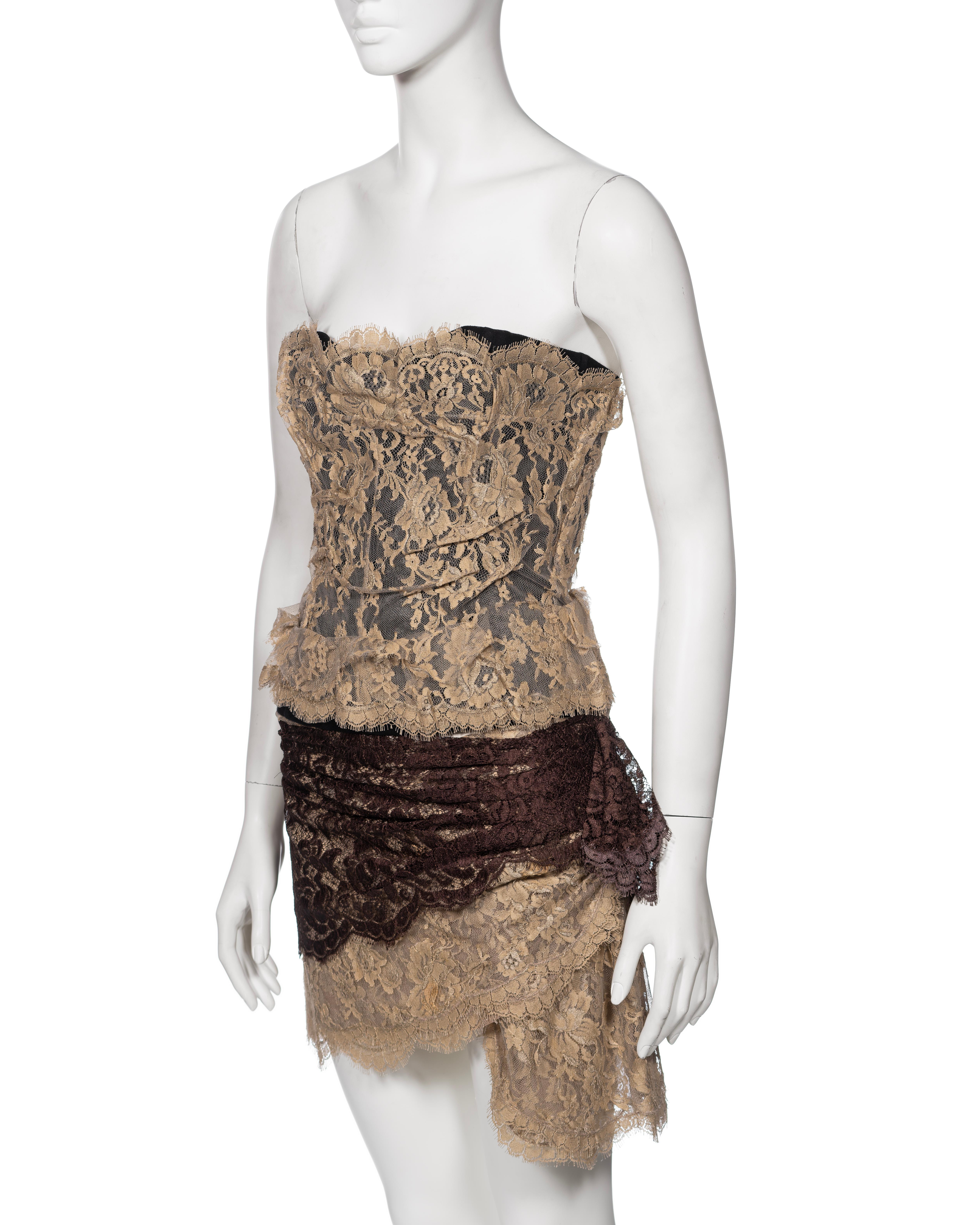 Dolce & Gabbana Cream and Brown Lace Corset and Mini Skirt Set, SS 2005 For Sale 3