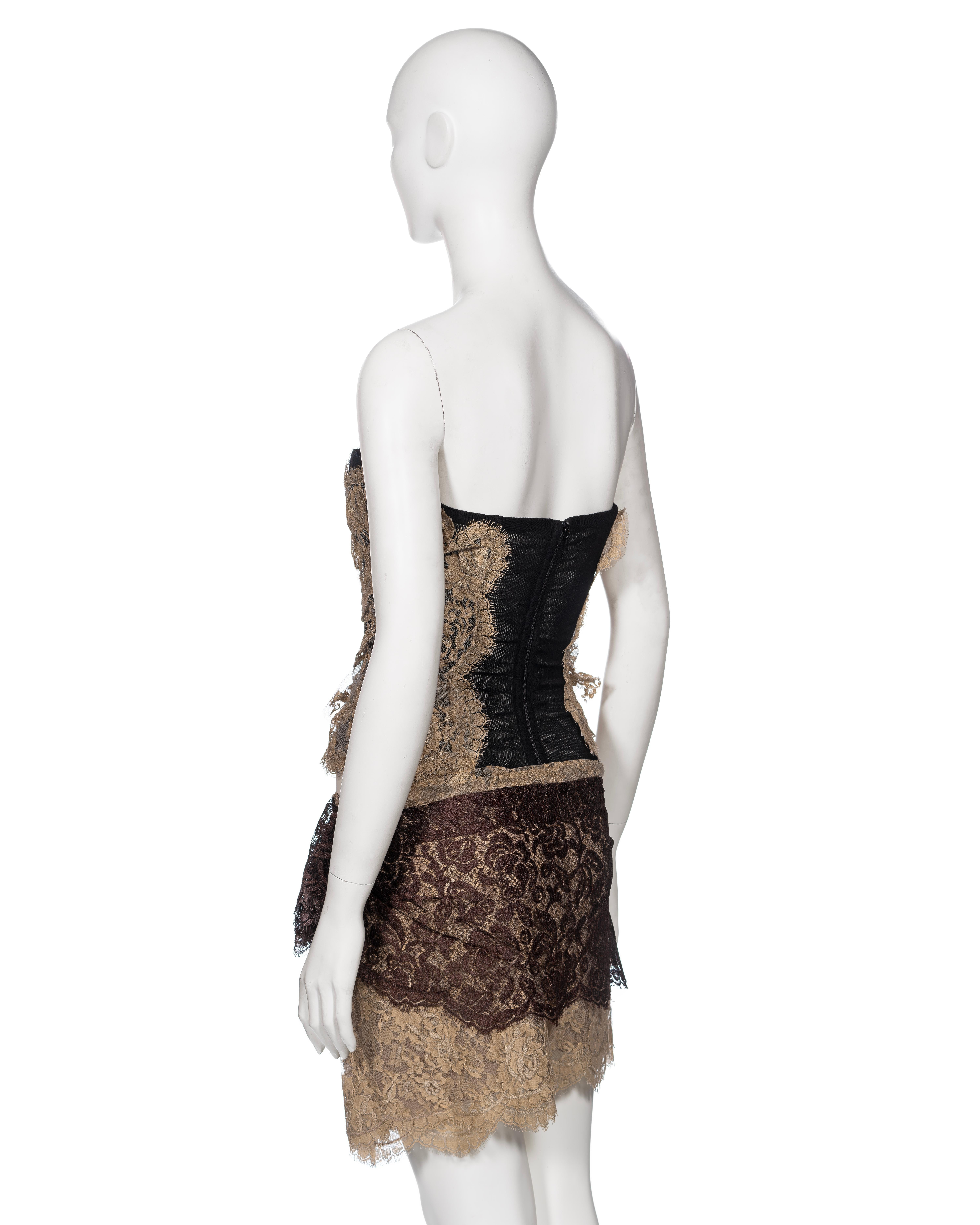 Dolce & Gabbana Cream and Brown Lace Corset and Mini Skirt Set, SS 2005 For Sale 4
