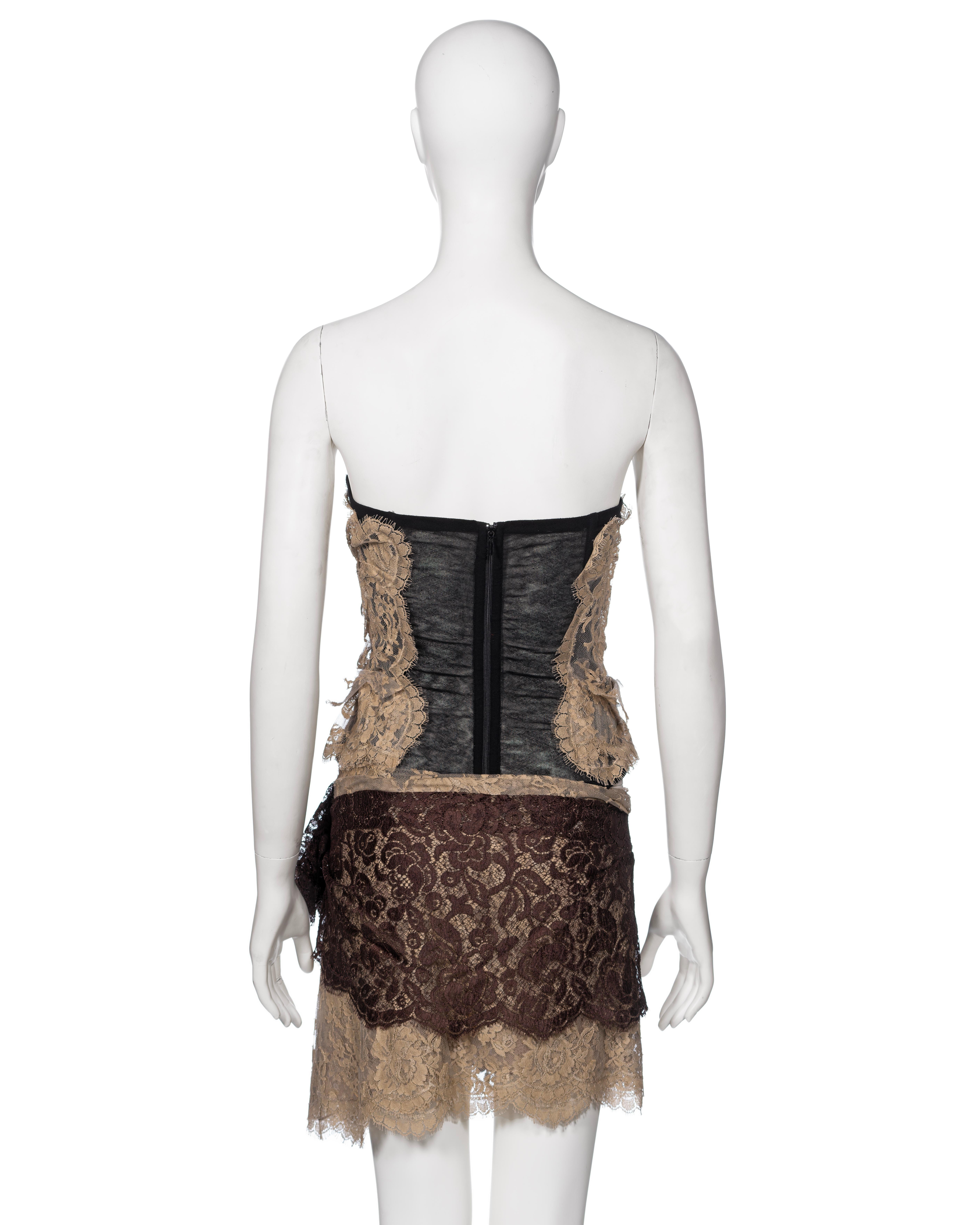 Dolce & Gabbana Cream and Brown Lace Corset and Mini Skirt Set, SS 2005 For Sale 5