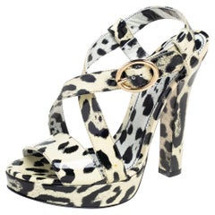 Dolce & Gabbana Cream/Black Leopard Print Ankle Strap Platform Sandals Size 40