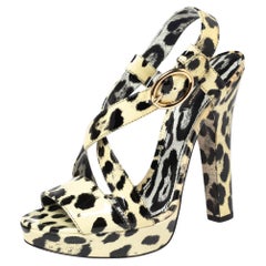 Dolce & Gabbana Cream-Black Patent Leather Ankle Strap Platform Sandals Size 41