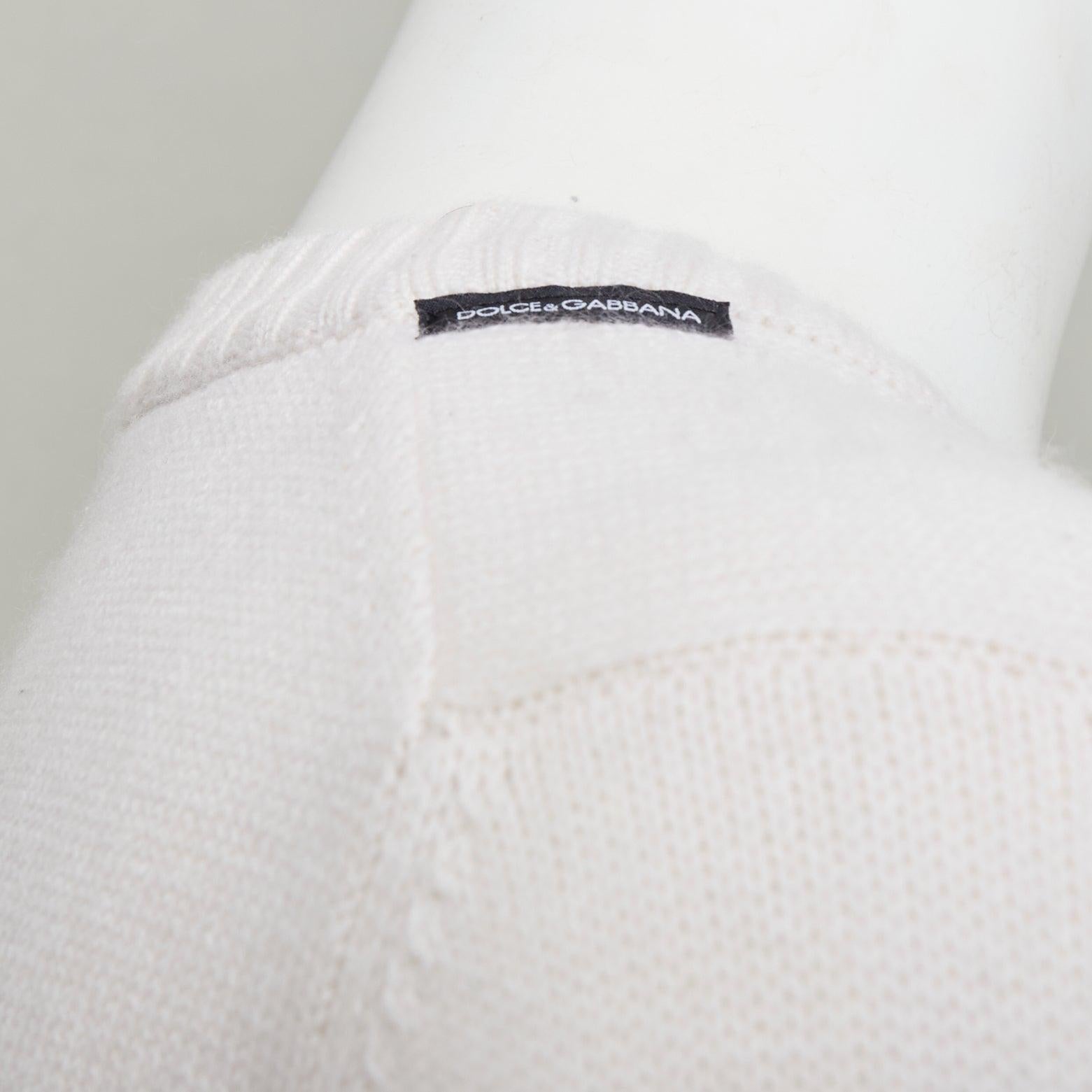 DOLCE GABBANA crema cashmere oro scudetto varsity con scollo a V IT46 S.I.V.A. in vendita 3