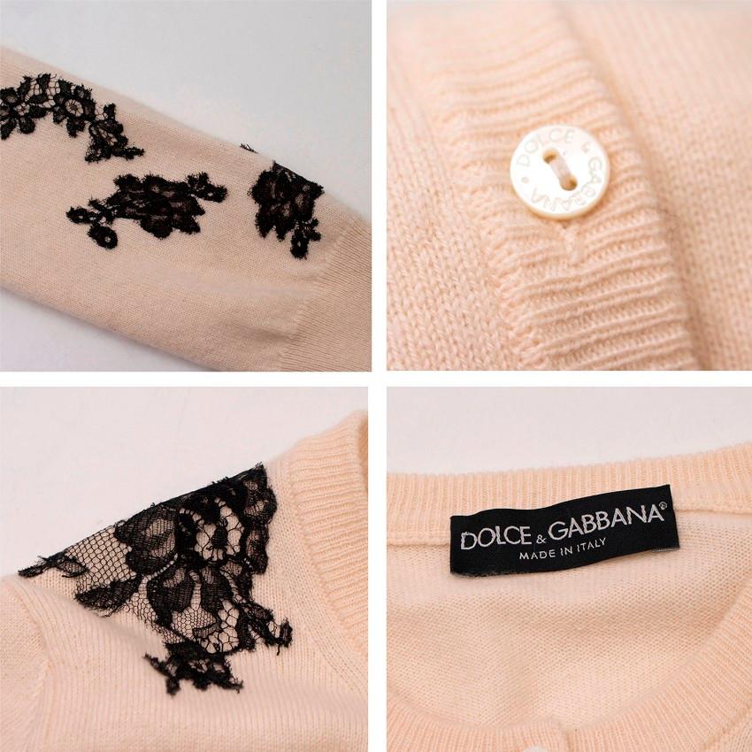 Dolce & Gabbana Cream Cashmere & Lace Twin Set - Size US 4 3