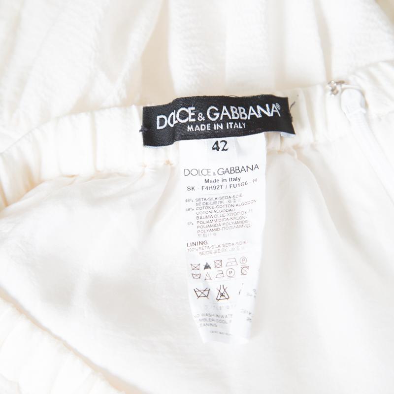 Dolce & Gabbana - Jupe à volants en coton froissé et dentelle de soie crème avec empiècement en dentelle, taille M Pour femmes en vente