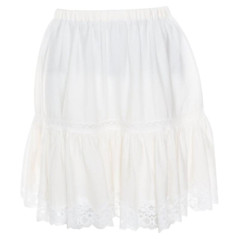 Dolce & Gabbana Cream Crinkled Cotton Silk Lace Insert Tiered Skirt M For Sale