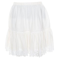 Dolce & Gabbana Cream Crinkled Cotton Silk Lace Insert Tiered Skirt M
