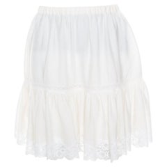 Used Dolce & Gabbana Cream Crinkled Cotton Silk Lace Insert Tiered Skirt M