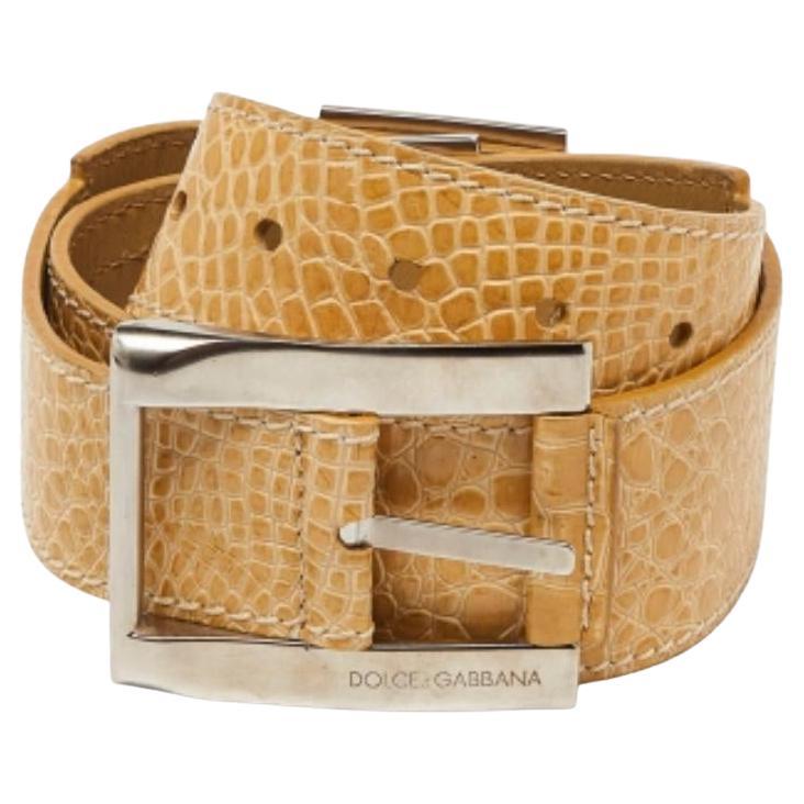 Dolce & Gabbana - Ceinture à boucle en cuir gaufré couleur crème en vente