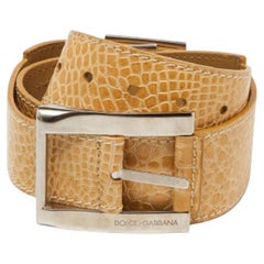 Dolce & Gabbana - Ceinture à boucle en cuir gaufré couleur crème