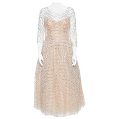 Dolce & Gabbana Cream Crystal Embellished Tulle Evening Gown L