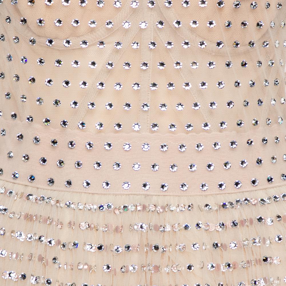 Beige Dolce & Gabbana Cream Crystal Embellished Tulle Gown L