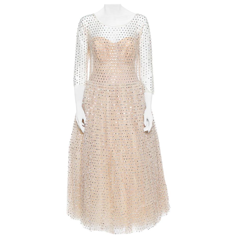 Dolce & Gabbana Cream Crystal Embellished Tulle Gown L