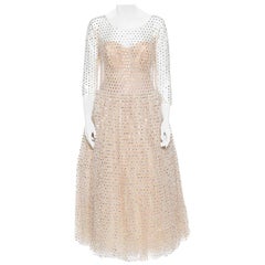 Dolce & Gabbana Cream Crystal Embellished Tulle Gown L