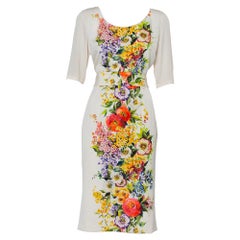 Dolce 
Gabbana Cream Floirette Printed Silk Top 
Knee Length Skirt Set M