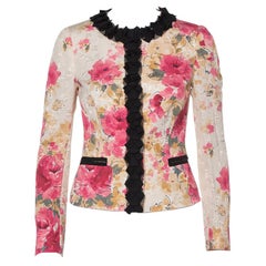 Dolce & Gabbana Cream Floral Jacquard Contrast Button Front Round Neck Jacket S