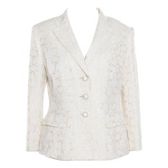 Dolce & Gabbana Cream Floral Jacquard Embellished Button Blazer L