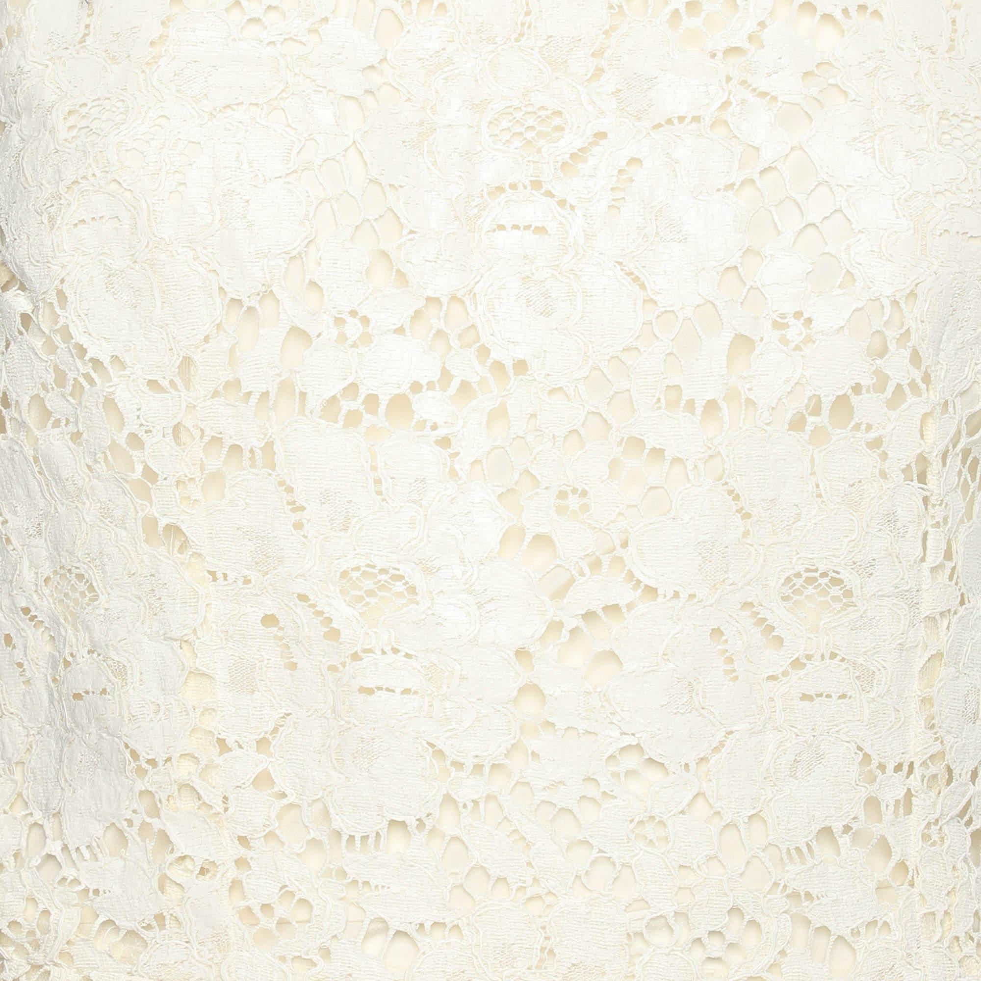 Beige Dolce & Gabbana Cream Floral Lace Midi Dress S For Sale