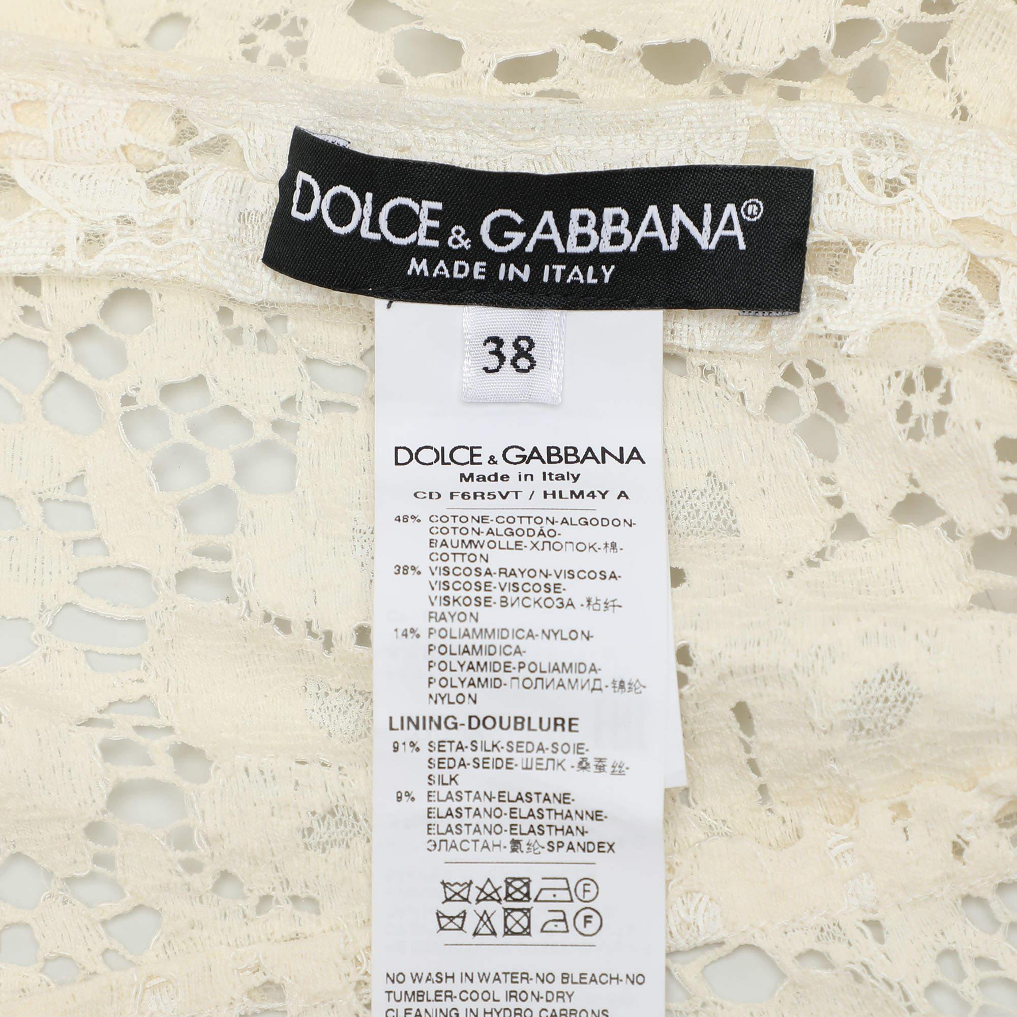 Dolce & Gabbana Cream Floral Lace Midi Dress S In Excellent Condition For Sale In Dubai, Al Qouz 2