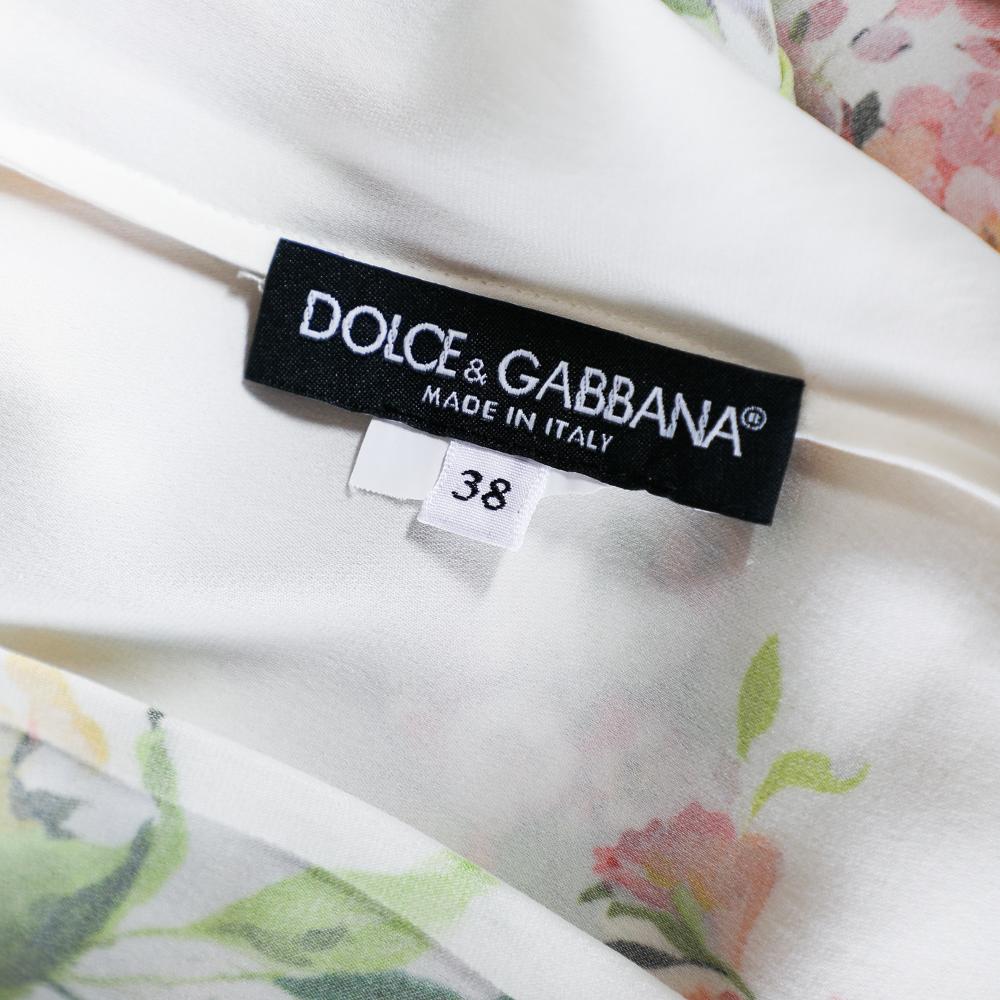 Women's Dolce & Gabbana Cream Floral Printed Roundneck Top S For Sale