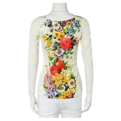 Dolce & Gabbana Cream Floral Printed Roundneck Top S