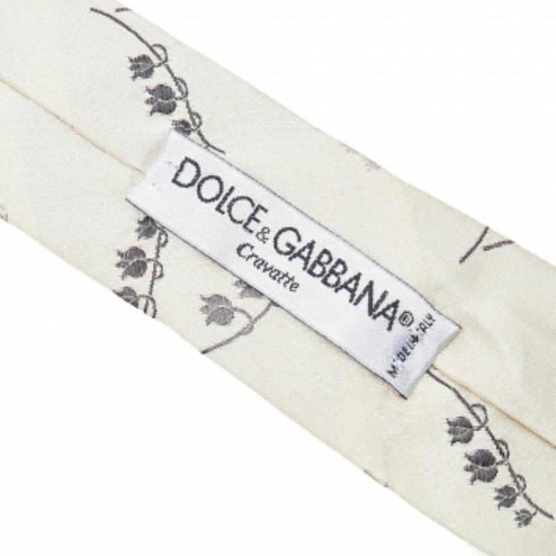 Beige Dolce & Gabbana Cream Floral Silk Jacquard Tie For Sale