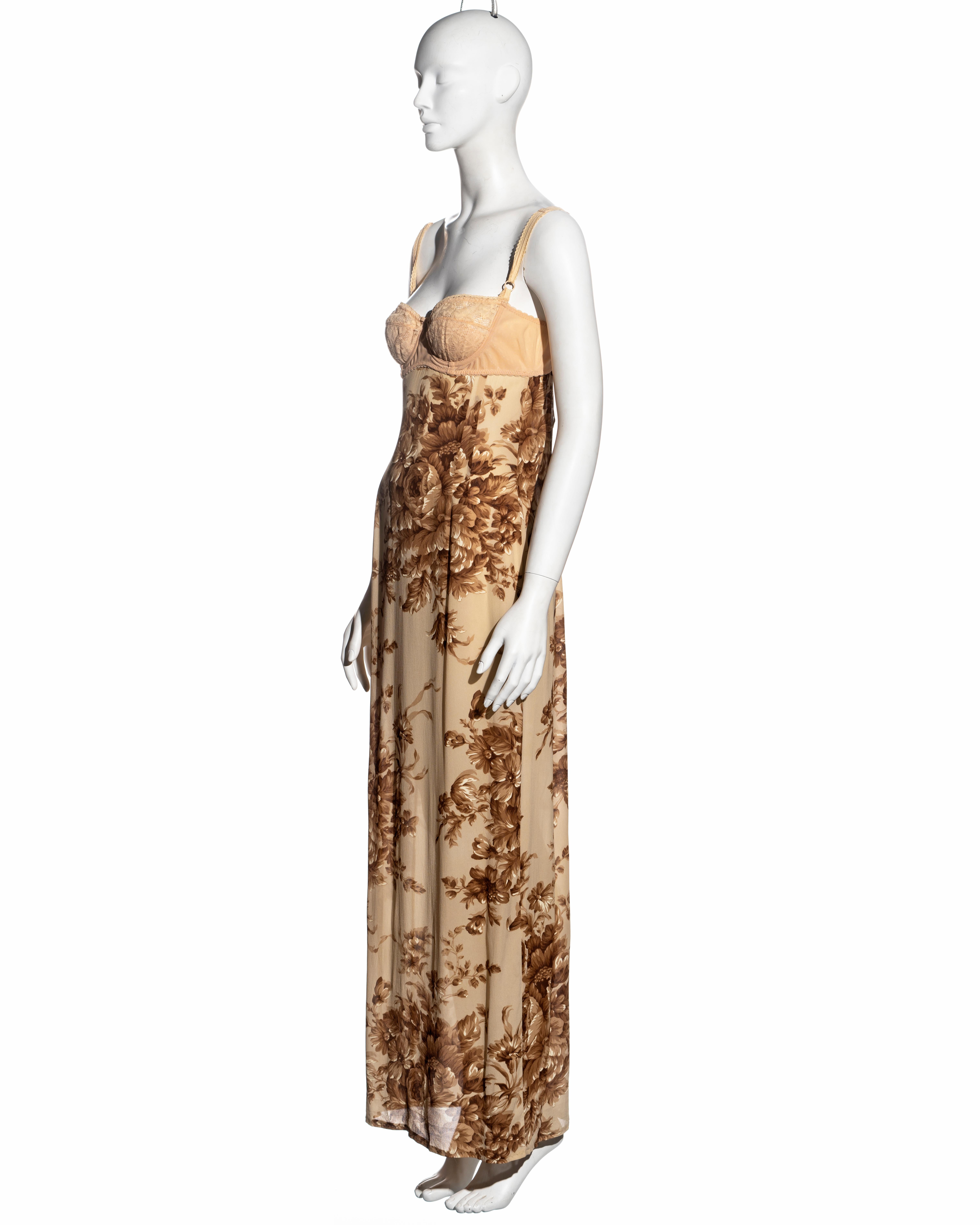 Dolce & Gabbana cream floral silk maxi dress with integrated bra, ss 1997 2