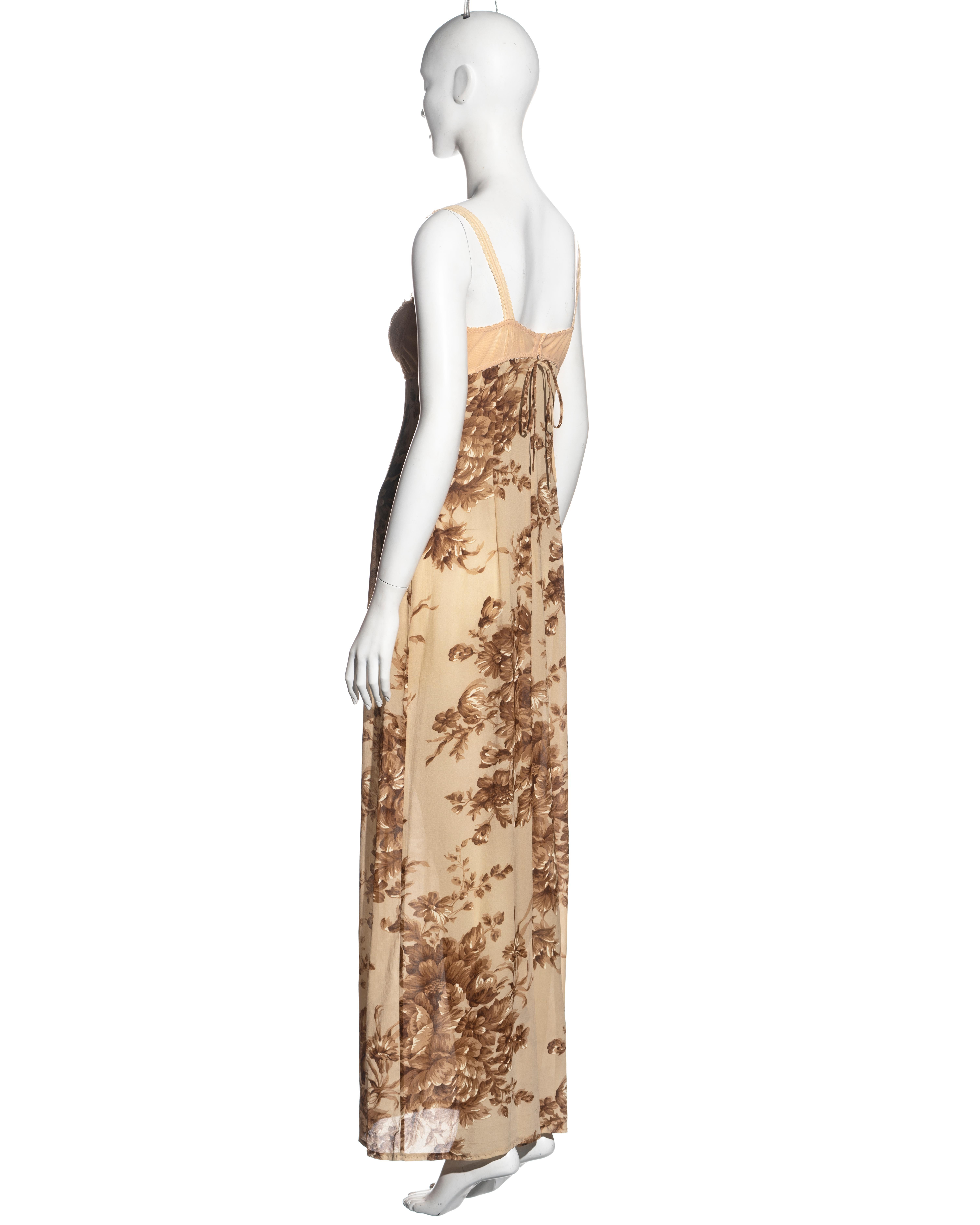 Dolce & Gabbana cream floral silk maxi dress with integrated bra, ss 1997 In Good Condition In London, GB