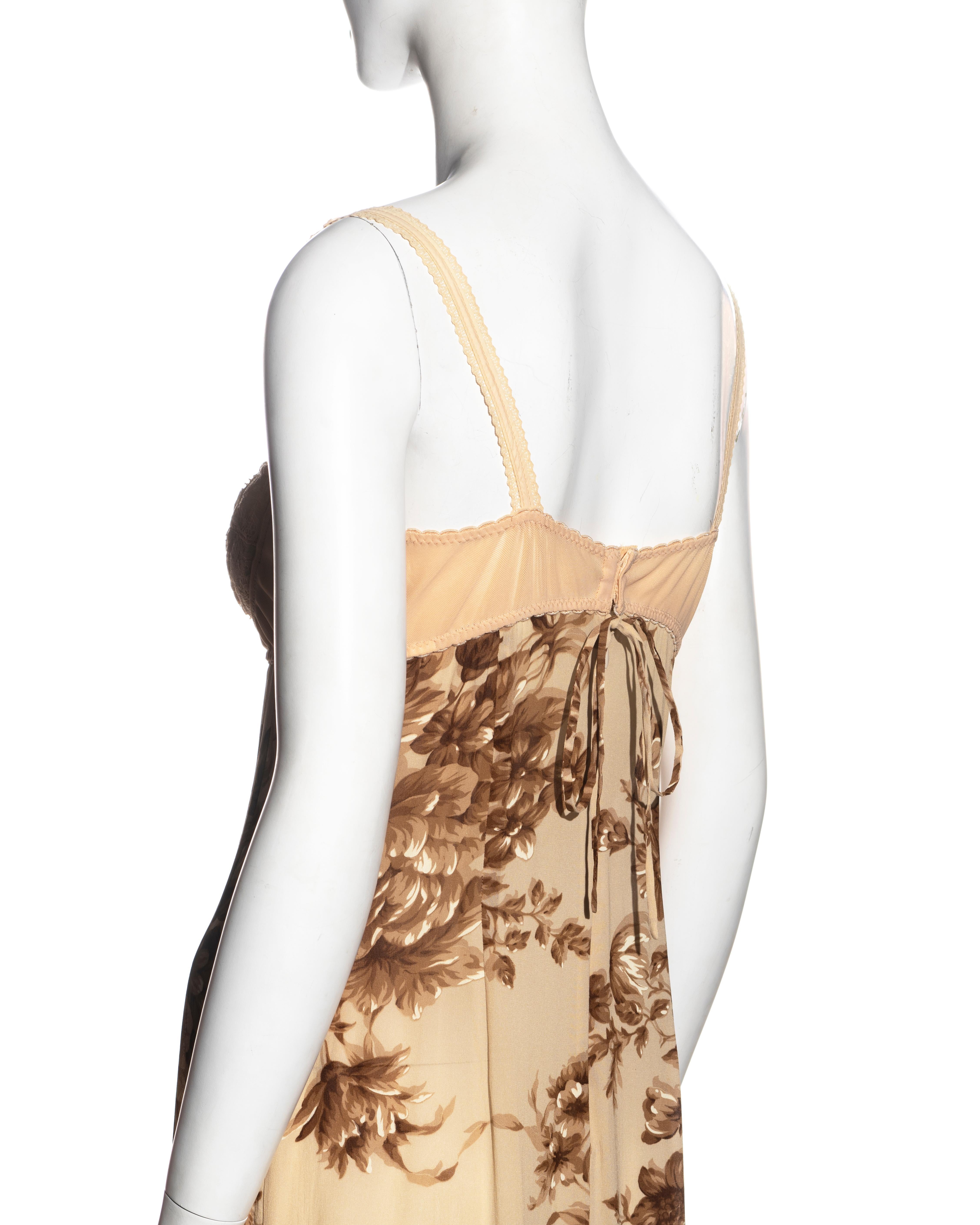 Women's Dolce & Gabbana cream floral silk maxi dress with integrated bra, ss 1997