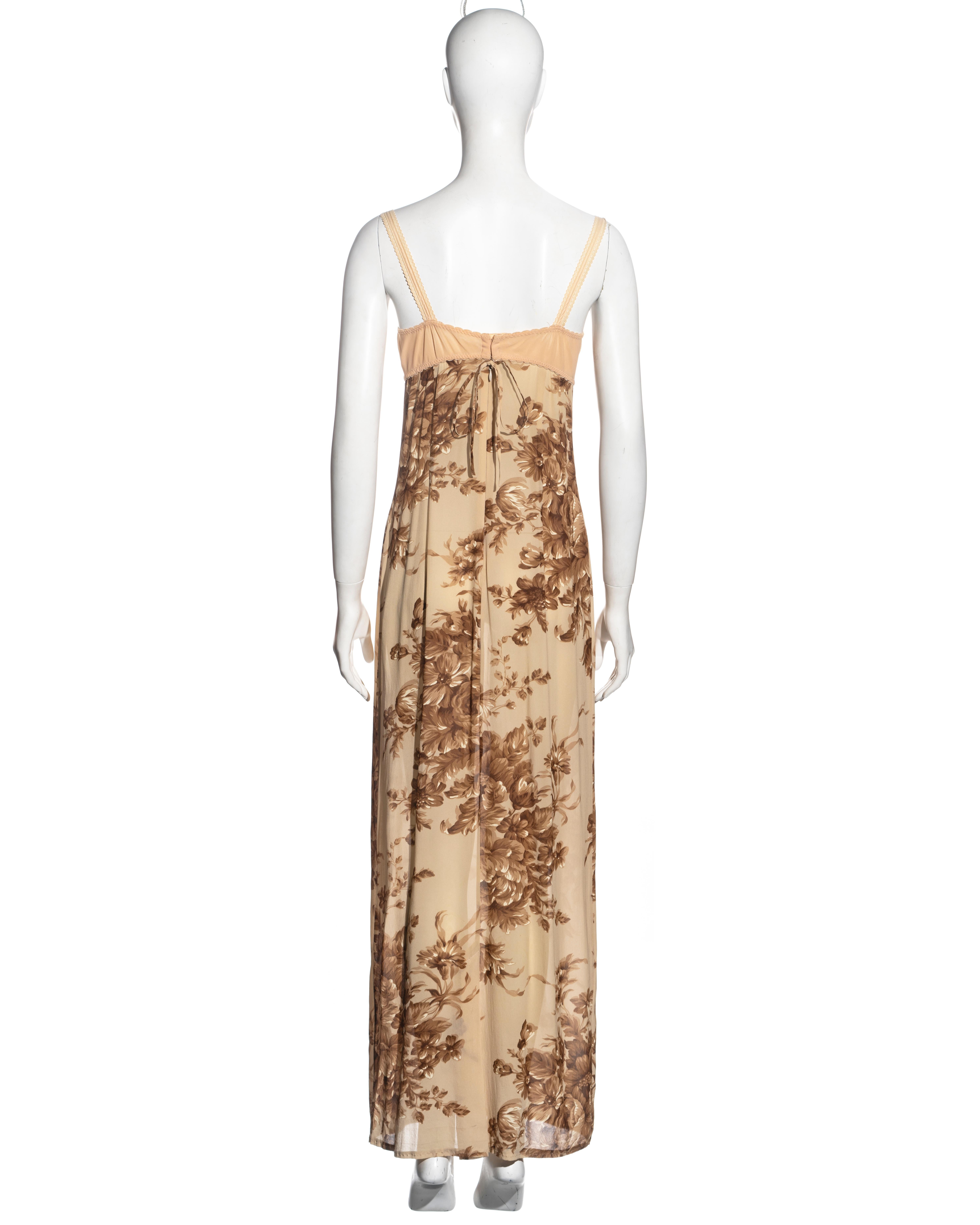 Dolce & Gabbana cream floral silk maxi dress with integrated bra, ss 1997 1