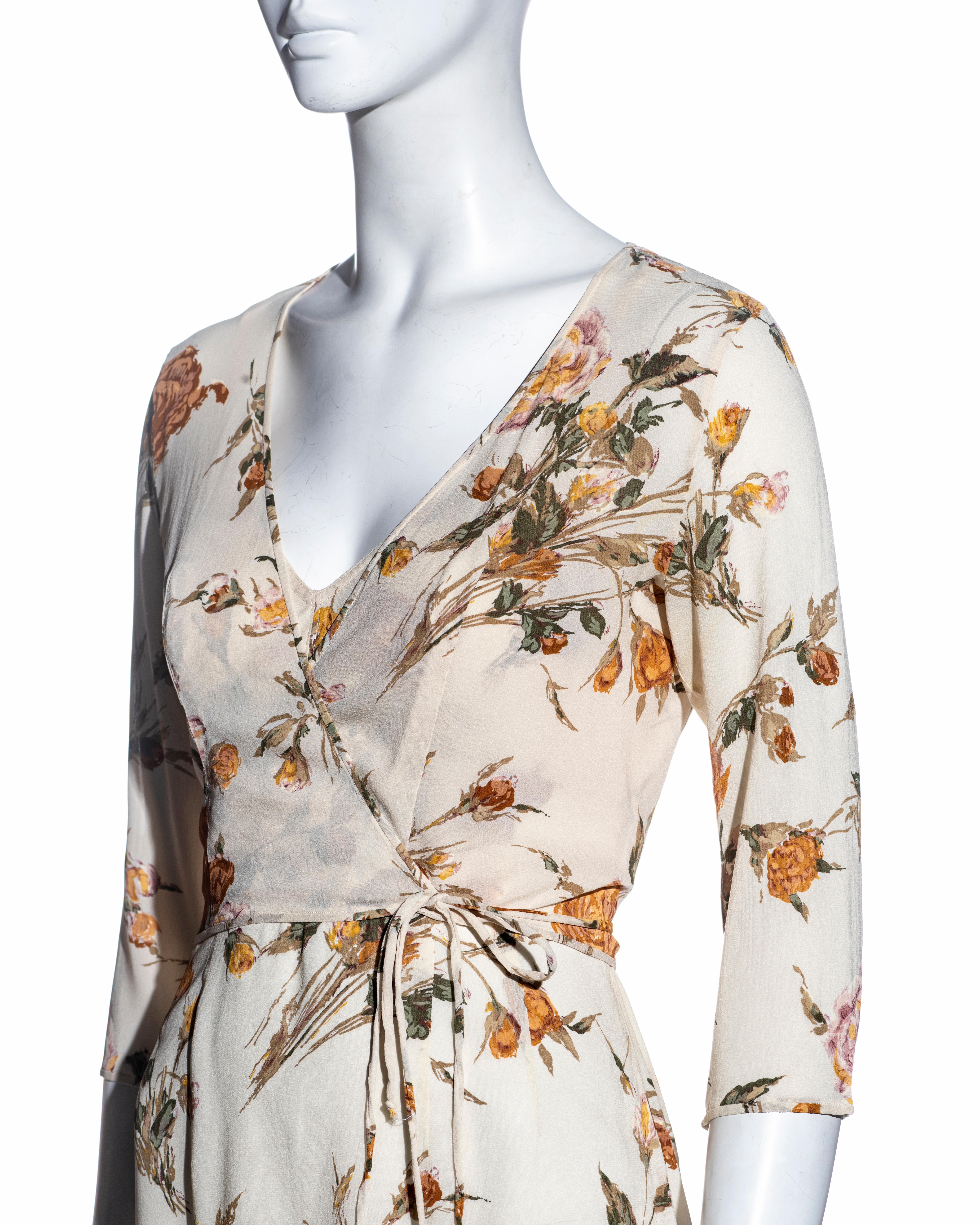 Beige Dolce & Gabbana cream floral silk slip dress and wrap cardigan set, ss 1997 For Sale