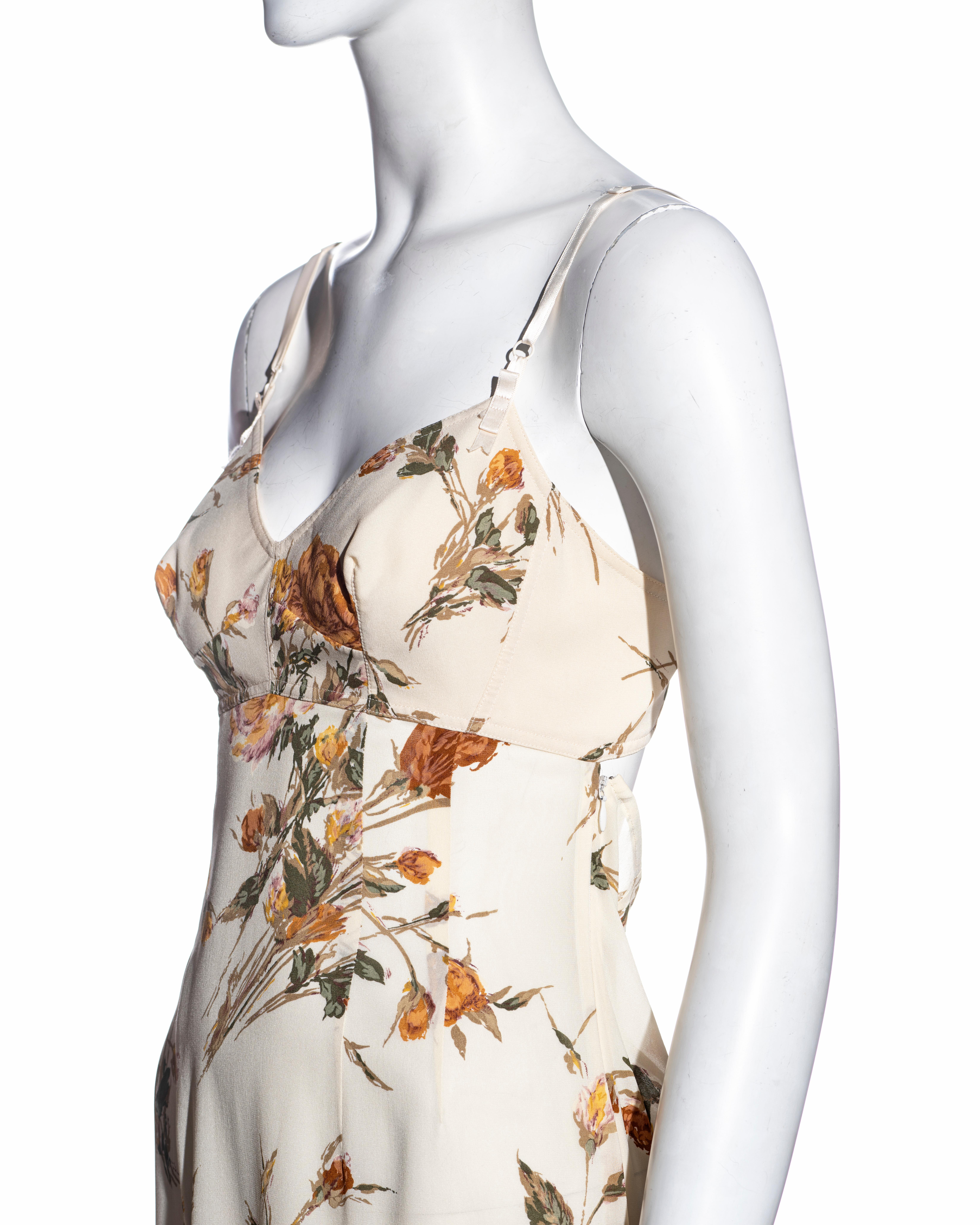 Dolce & Gabbana cream floral silk slip dress and wrap cardigan set, ss 1997 In Good Condition For Sale In London, GB