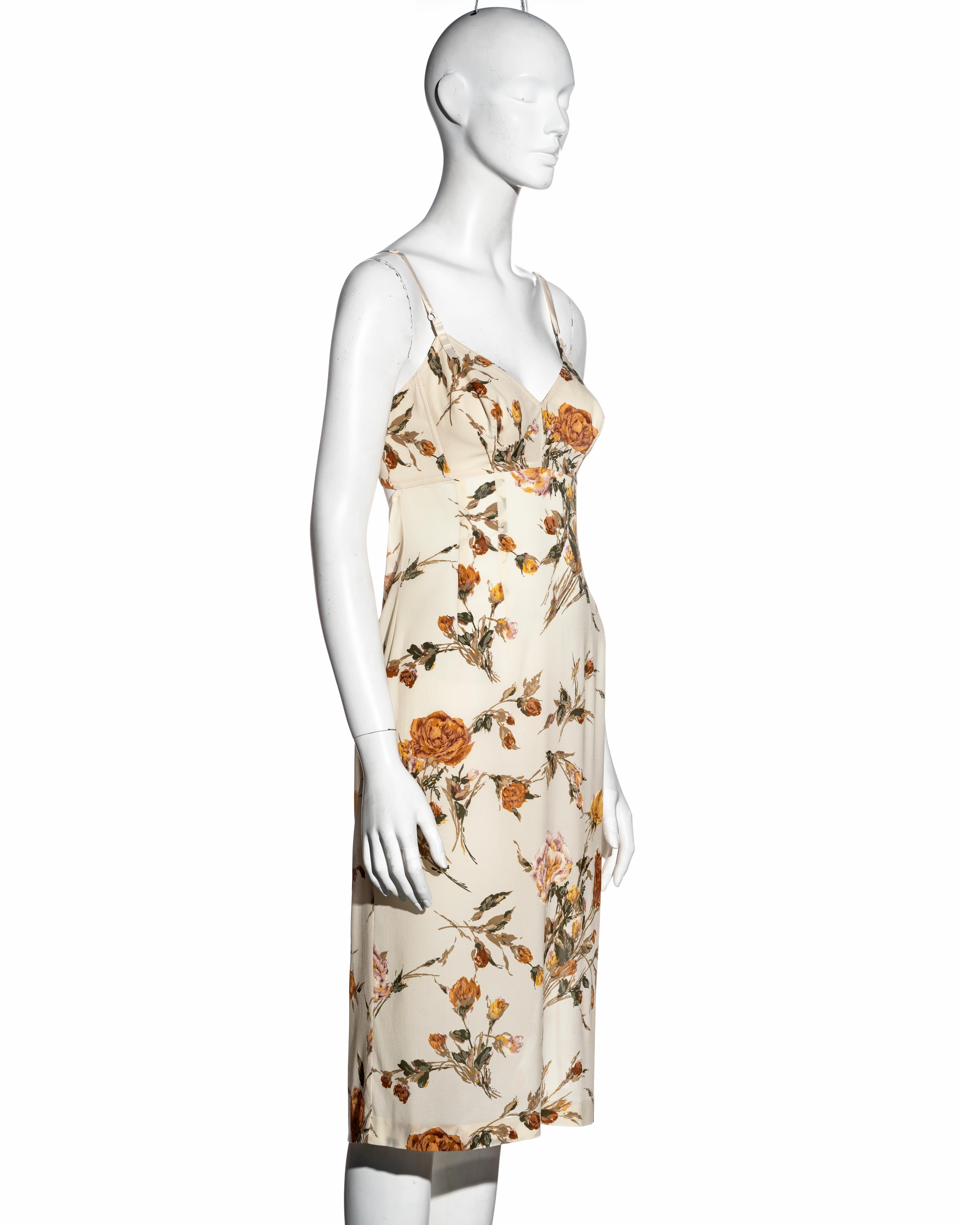 Women's Dolce & Gabbana cream floral silk slip dress and wrap cardigan set, ss 1997 For Sale