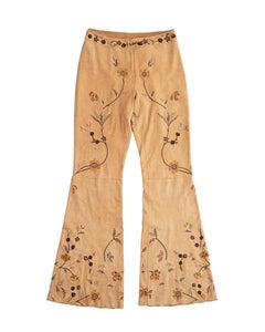 Dolce & Gabbana cream goat suede embroidered flared pants, ss 2001