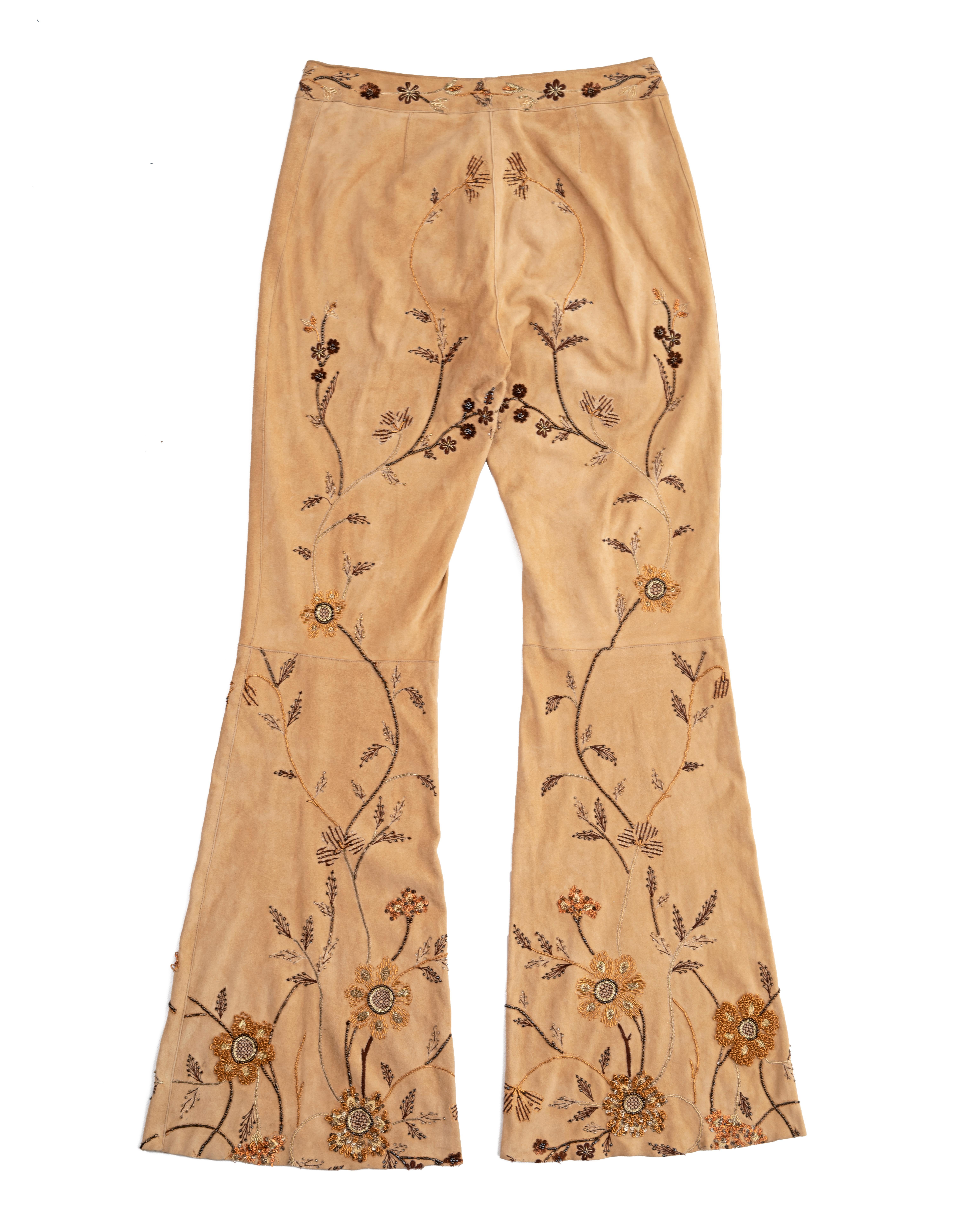 Dolce & Gabbana cream goat suede embroidered flared pants, ss 2001 For Sale 1