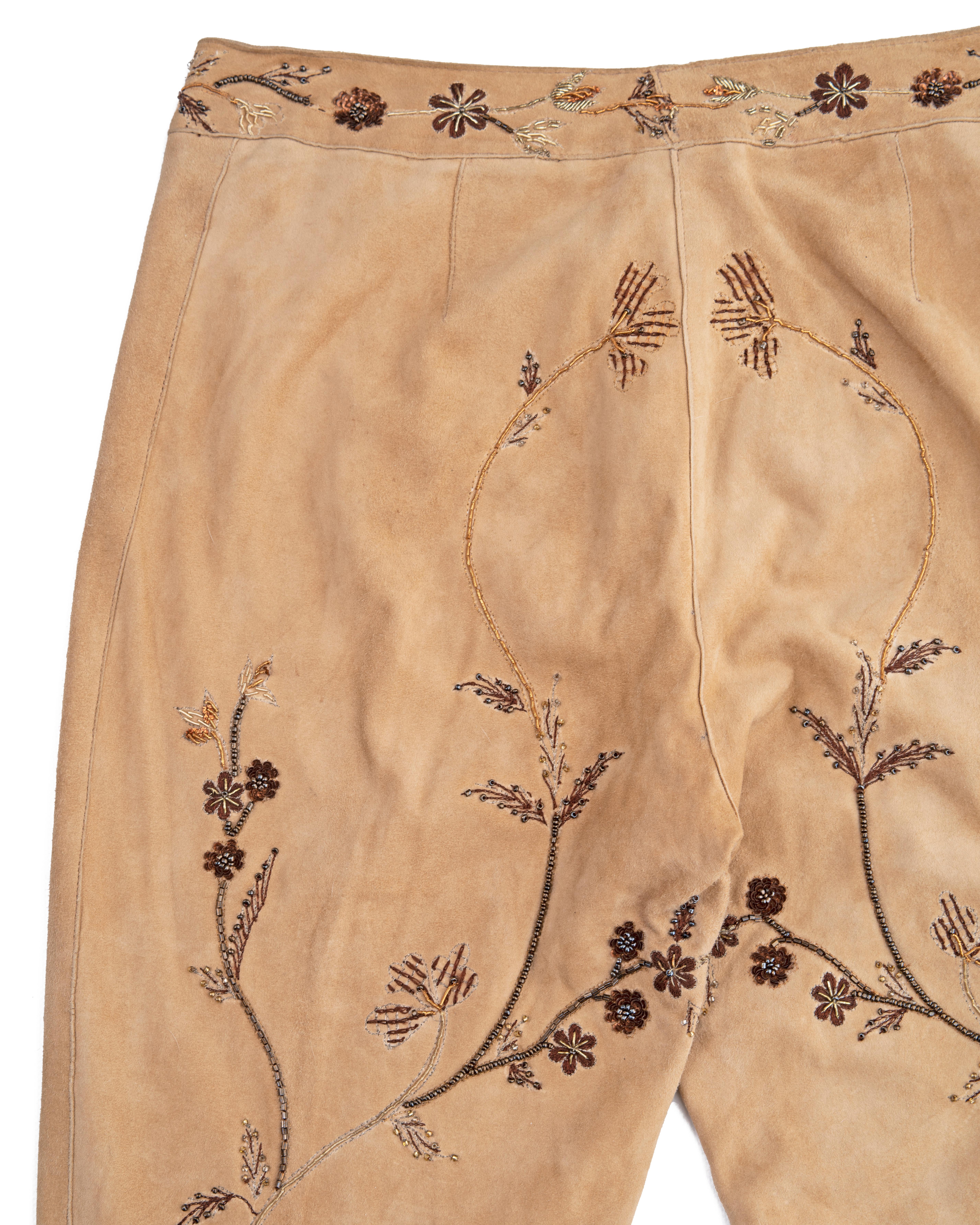 Dolce & Gabbana cream goat suede embroidered flared pants, ss 2001 For Sale 2