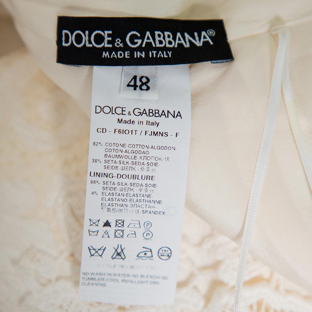 Gray Dolce & Gabbana Cream Jacquard Crochet Trim Detail Midi Dress L