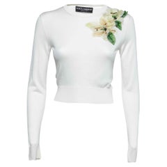 Dolce & Gabbana Cream Knit Floral Appliqué Long Sleeve Sweater S