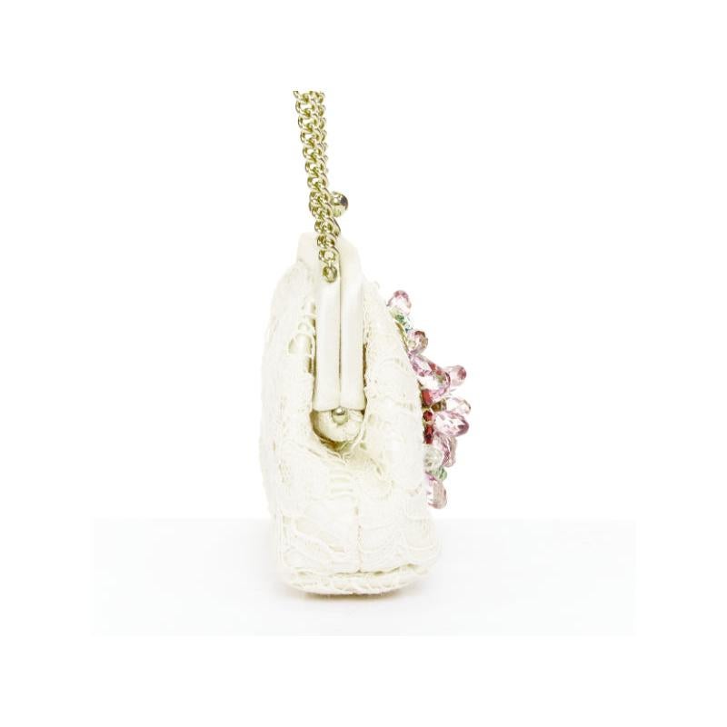 DOLCE GABBANA cream lace multicolour stone beaded kisslock chain micro bag en Bueno estado para la venta en Hong Kong, NT