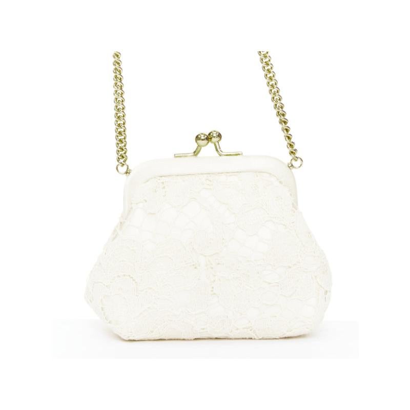 De las mujeres DOLCE GABBANA cream lace multicolour stone beaded kisslock chain micro bag en venta