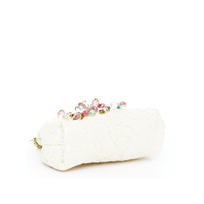 DOLCE GABBANA cream lace multicolour stone beaded kisslock chain micro bag en venta 1