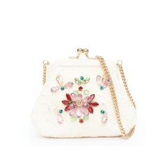 DOLCE GABBANA cream lace multicolour stone beaded kisslock chain micro bag