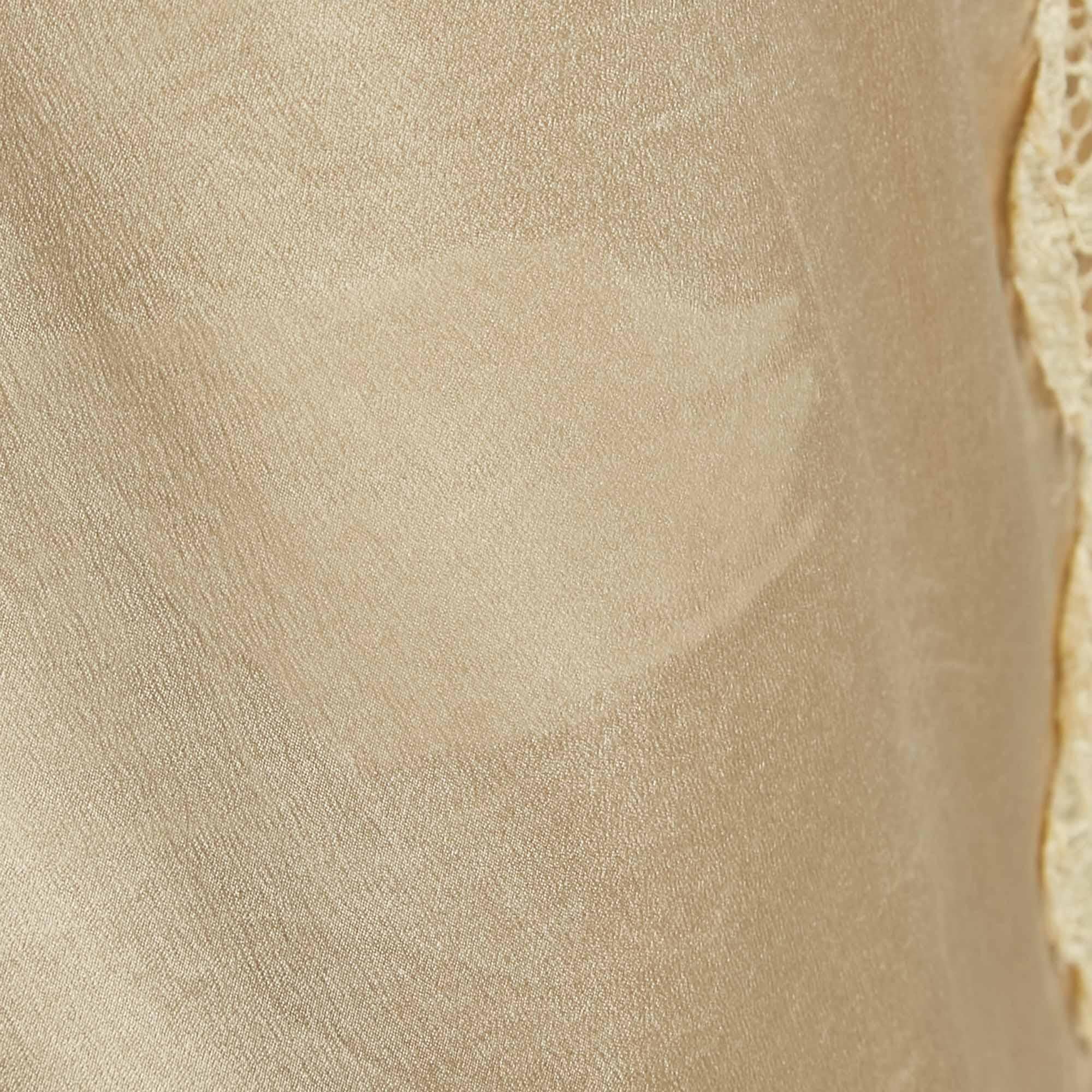 Beige Dolce & Gabbana Cream Lace Trim Satin Puff Sleeve Blouse M For Sale